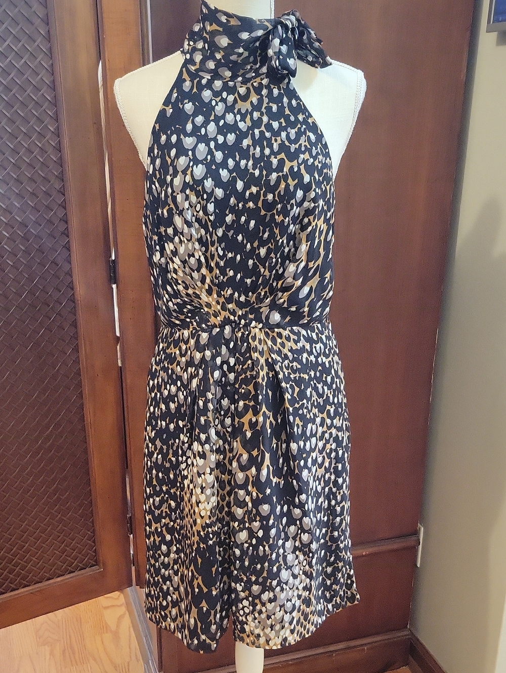 Trina Turk | Madame Blanche Leopard Print 100% Silk Halter Neck Tie Dress Size 8